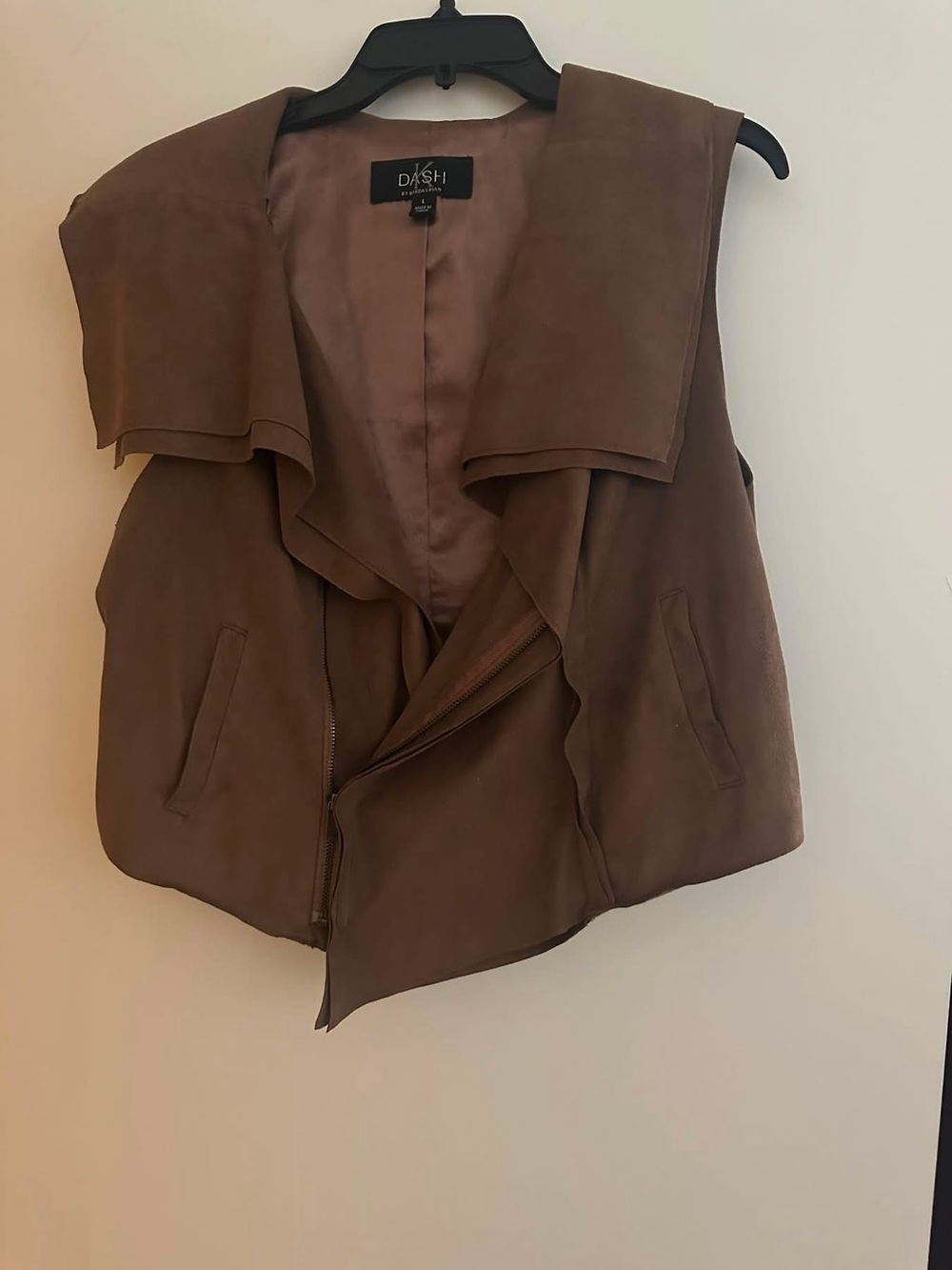 K Dash by Kardashian Faux Suede Draped Moto Vest | Size Large - Picture 2 of 5
